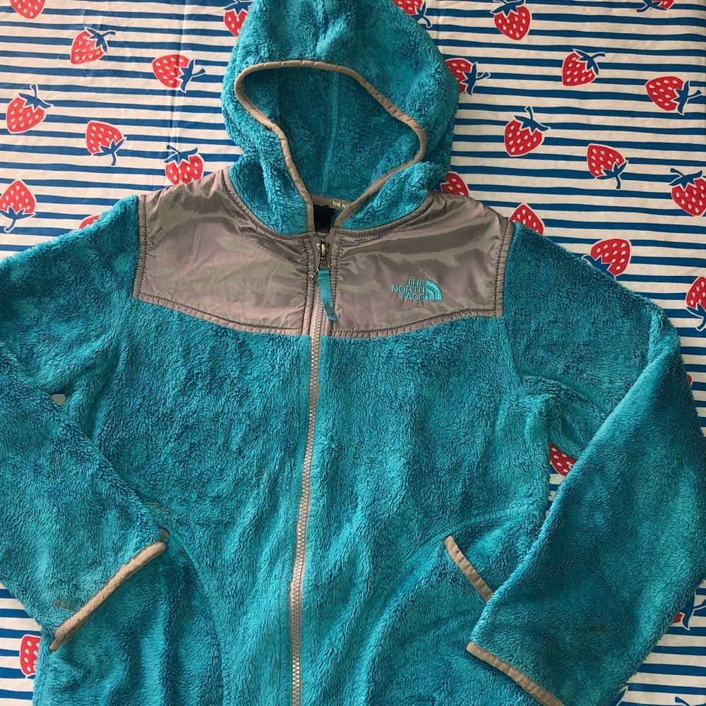 The north face oso hoodie blue fleece jacket girls medium 10 12